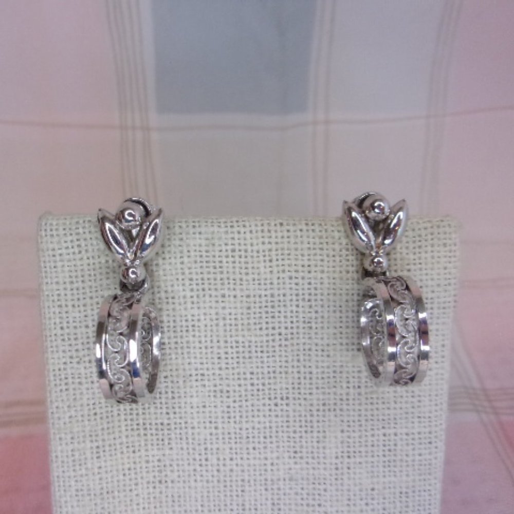 Krementz Silver Hoop Dangle Screw Back Earrings